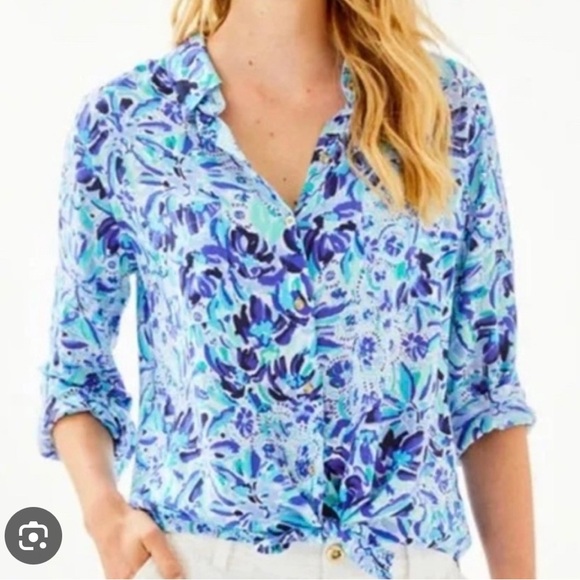 EUC Lilly Pulitzer Sea View Blouse size XL in High Maintenance print. - Picture 1 of 5
